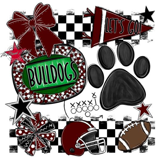 Bulldogs Checkers Mascot Spirit Design w Paw-Maroon