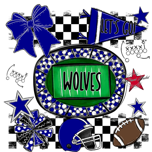 Wolves Checkers Spirit Design-Blue