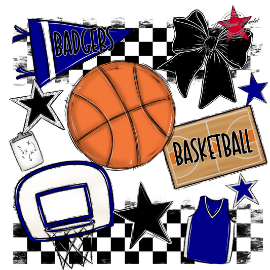 Badgers Basketball Checkers Design-Blue