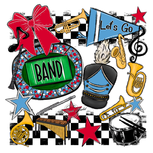 Band Checkers Spirit Design-Carolina Blue-Red