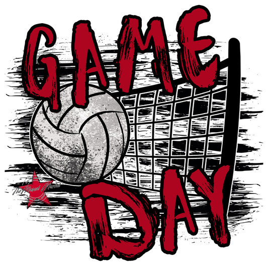 Volleyball Game Day w Net-Red