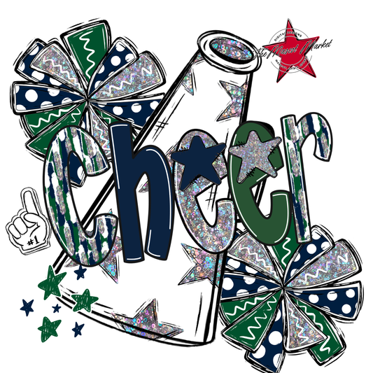 Cheer White Megaphone Scrape-Navy-Green