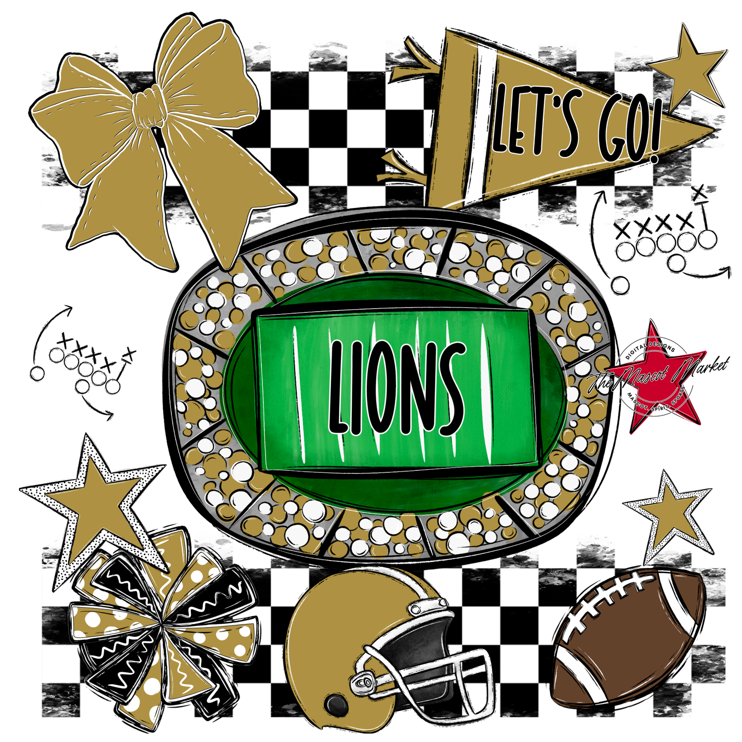 Lions Checkers Spirit Design-Gold