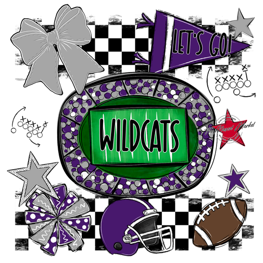 Wildcats Checkers Spirit Design-Purple-Grey