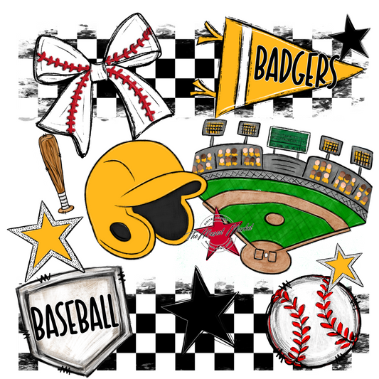 Badgers Baseball Checkers Design-Yellow