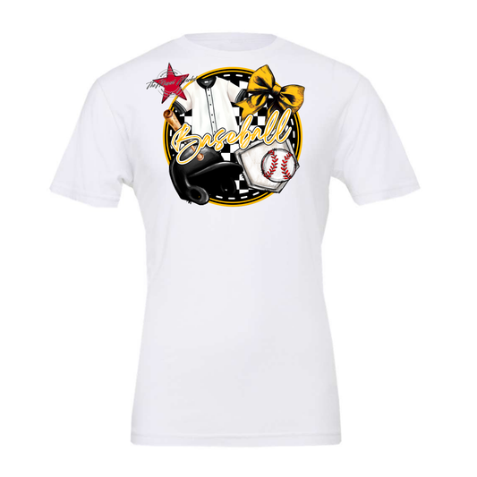 Circle Baseball Design w Bow-Yellow