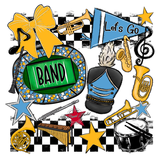 Band Checkers Spirit Design-Carolina Blue-Yellow