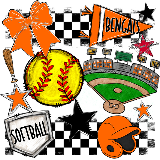 Bengals Softball Checkers Design-Orange