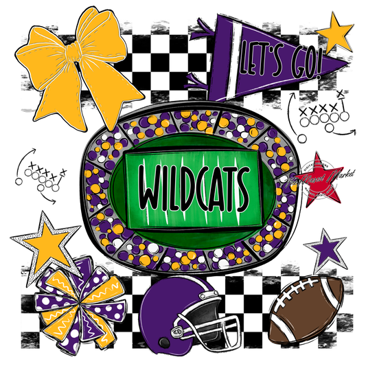 Wildcats Checkers Spirit Design-Purple-Yellow