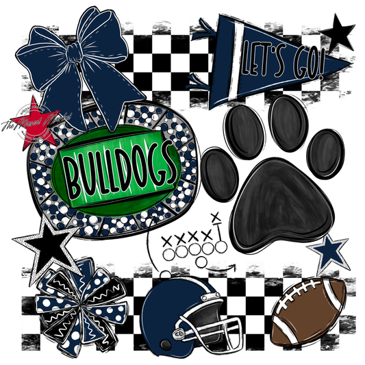 Bulldogs Checkers Mascot Spirit Design w Paw-Navy