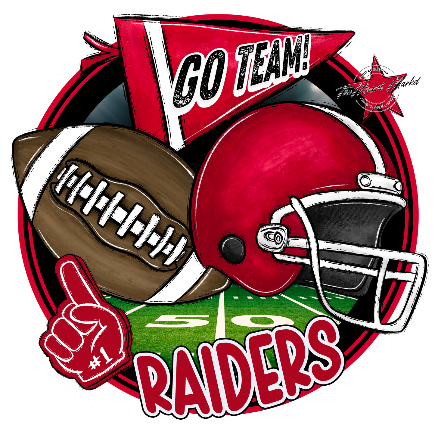 Raiders Circle Football Design-Red