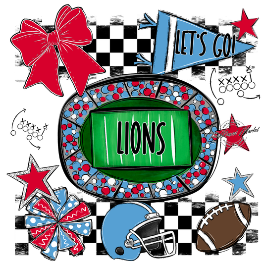Lions Checkers Spirit Design-Carolina Blue-Red