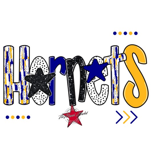 Hornets Brushstroke Alpha w Arrows-Blue-Yellow