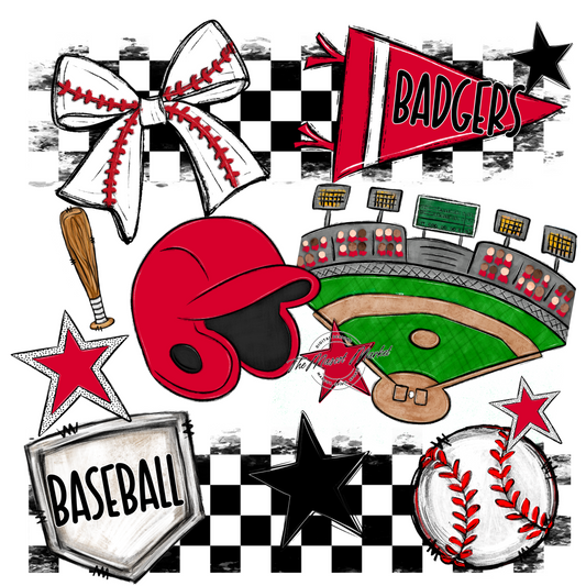 Badgers Baseball Checkers Design-Red