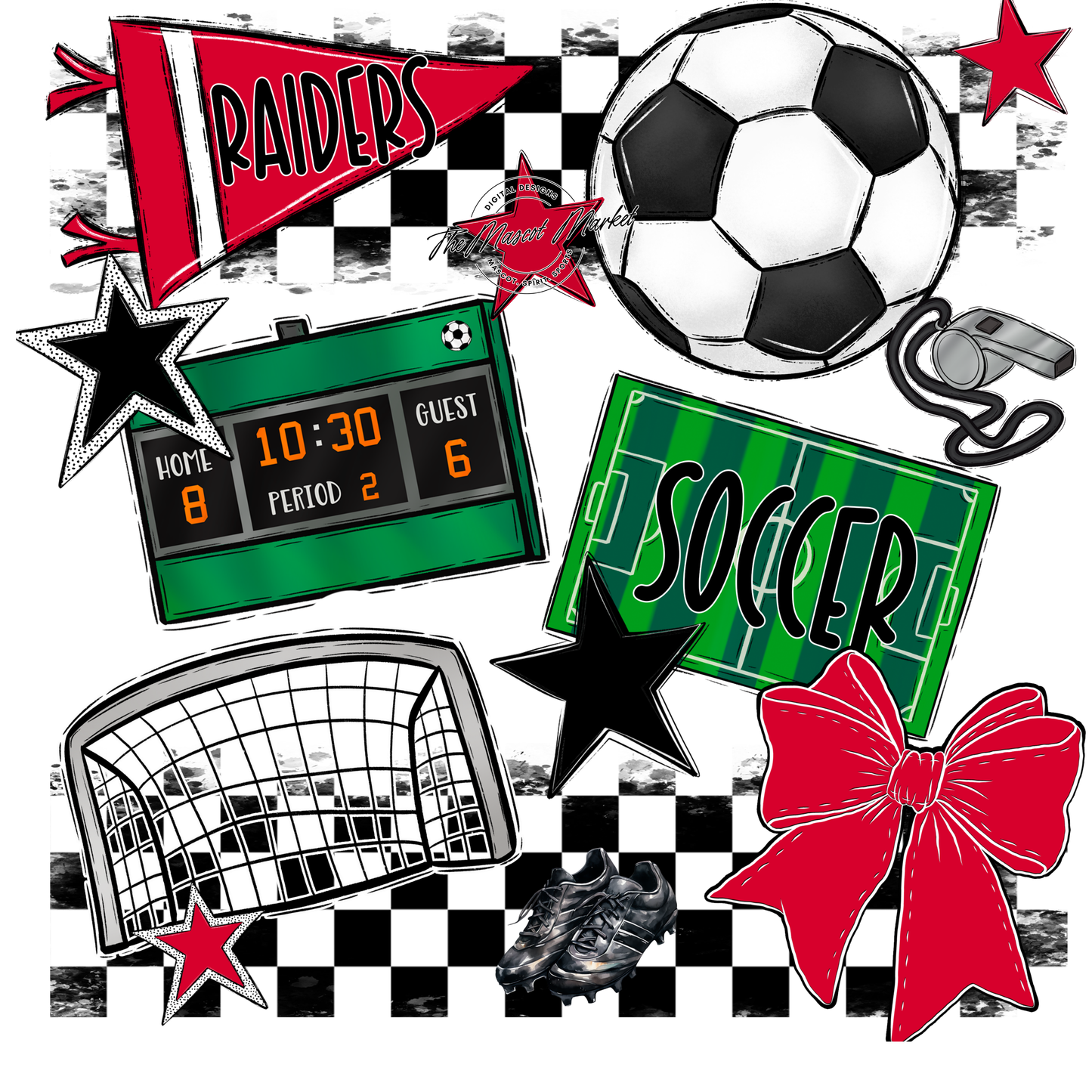 Raiders Soccer Checkers Design-Red