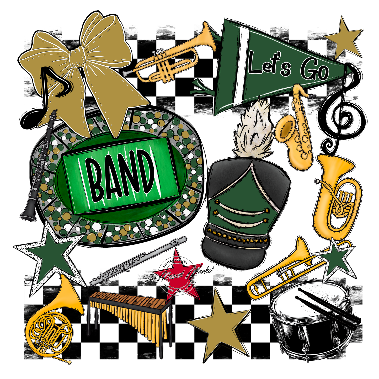 Band Checkers Spirit Design-Green-Gold