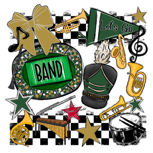 Band Checkers Spirit Design-Green-Gold