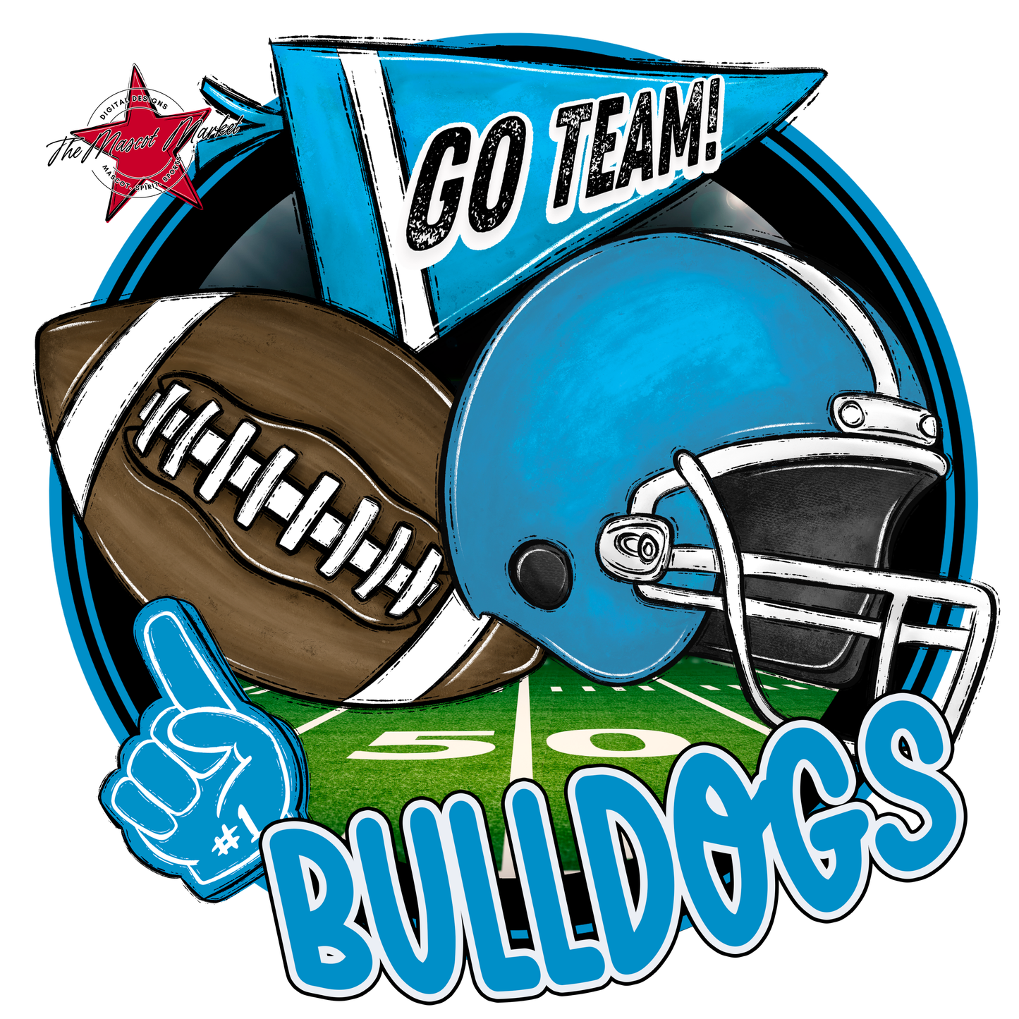 Bulldogs Circle Football Design-Carolina Blue