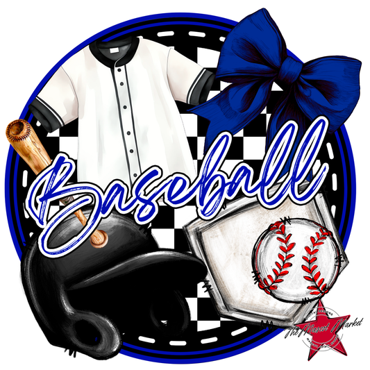 Circle Baseball Design w Bow-Blue