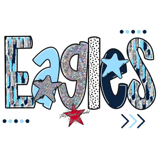 Eagles Brushstroke Alpha Design-Navy-Columbia Blue