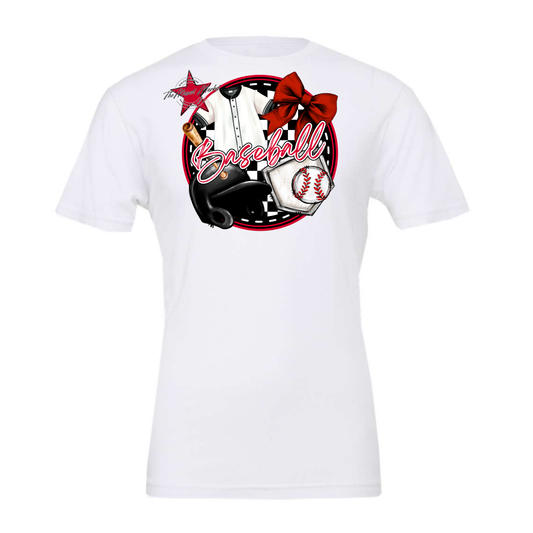 Circle Baseball Design w Bow-Red