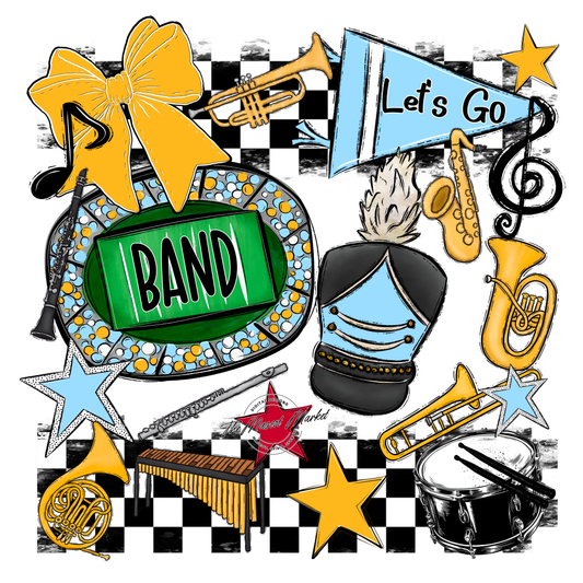 Band Checkers Spirit Design-Columbia Blue-Yellow