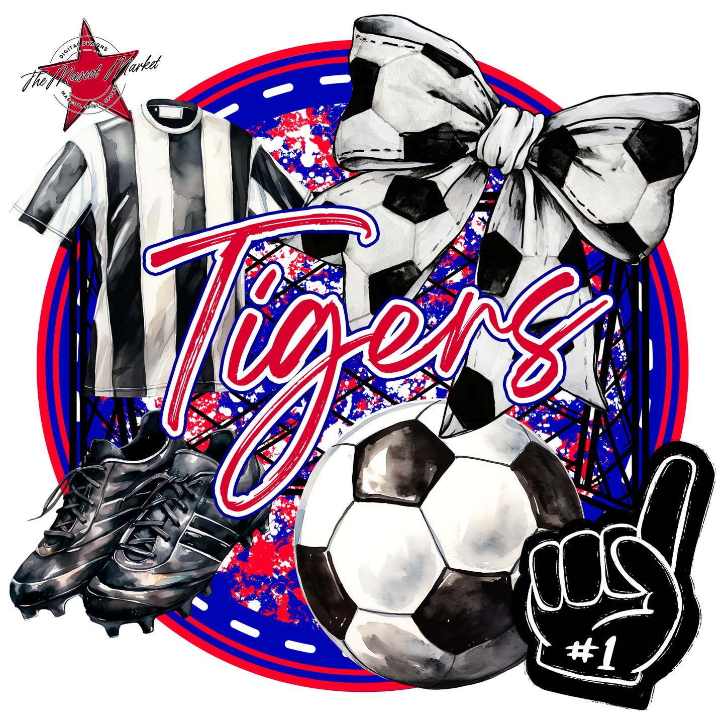 Tigers Circle Soccer Design-Blue-Red