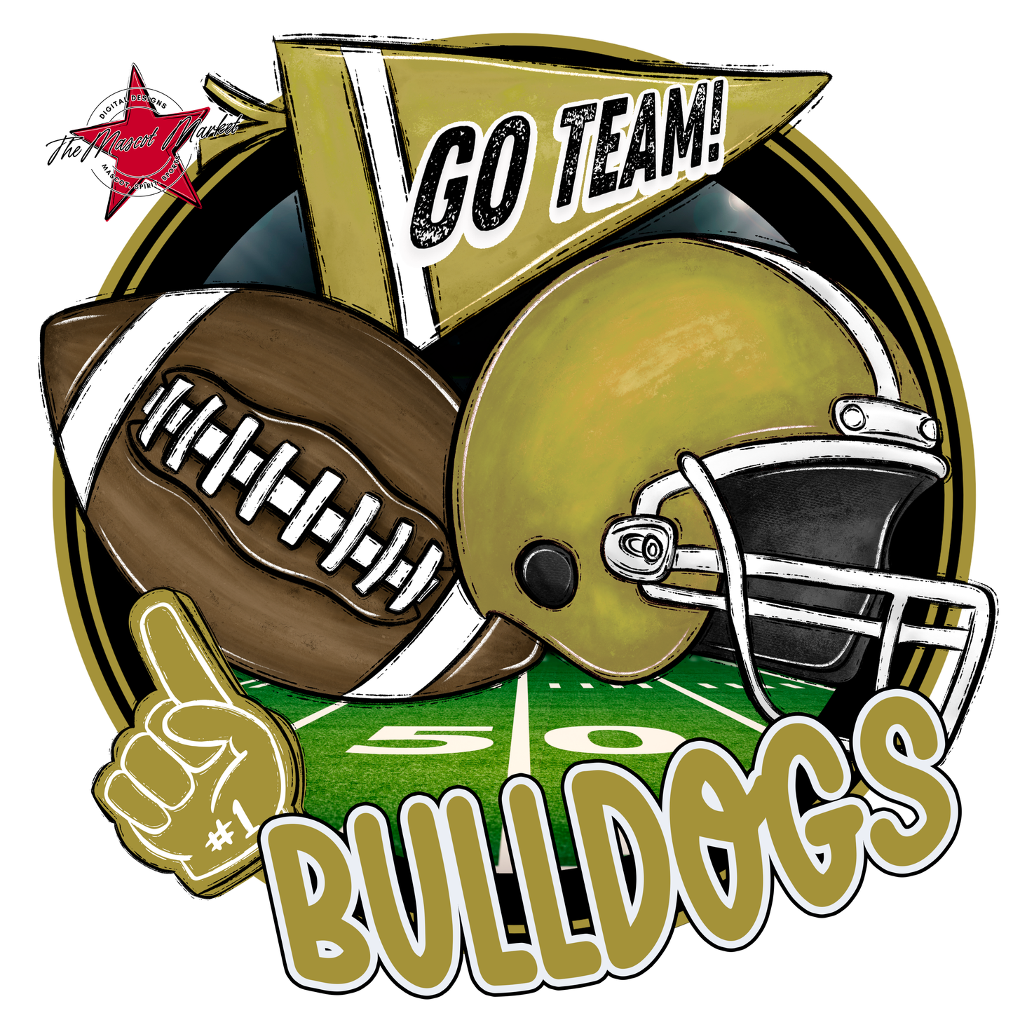 Bulldogs Circle Football Design-Gold