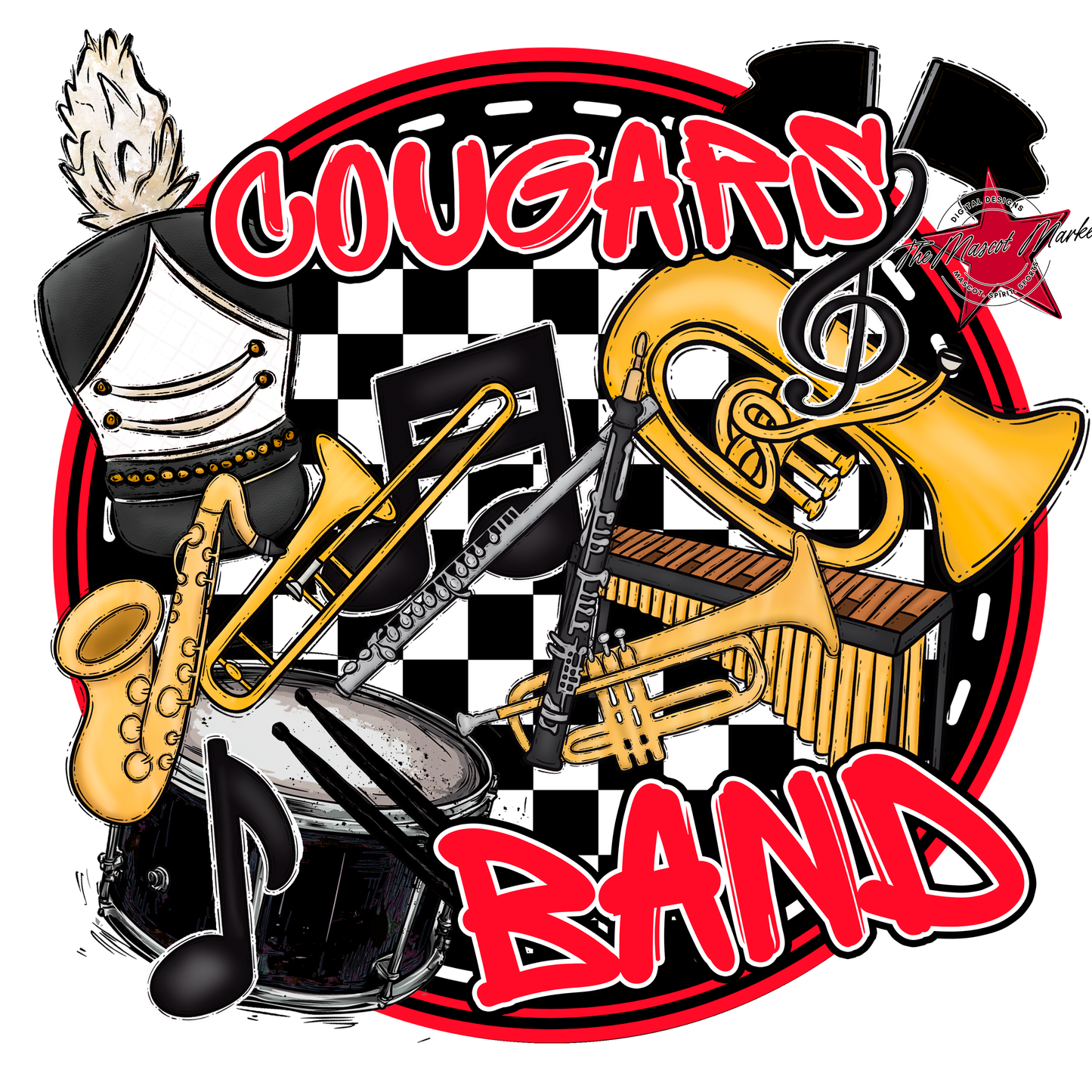 Cougars Circle Band Design-Bright Red