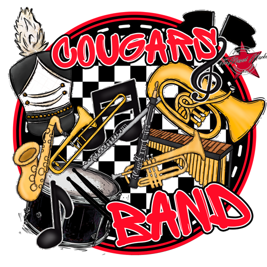 Cougars Circle Band Design-Bright Red