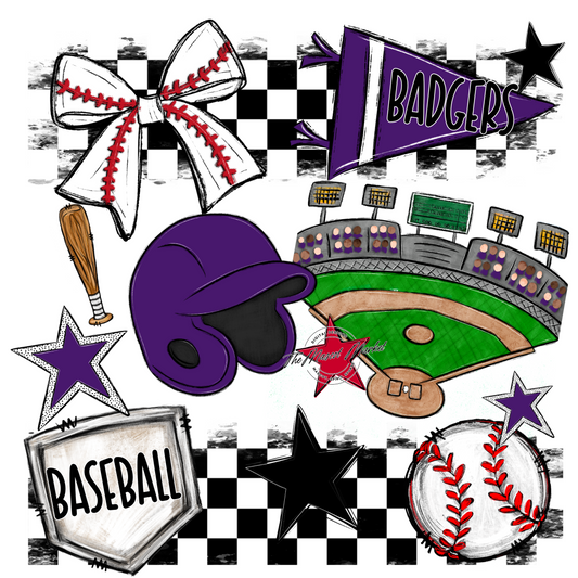 Badgers Baseball Checkers Design-Purple