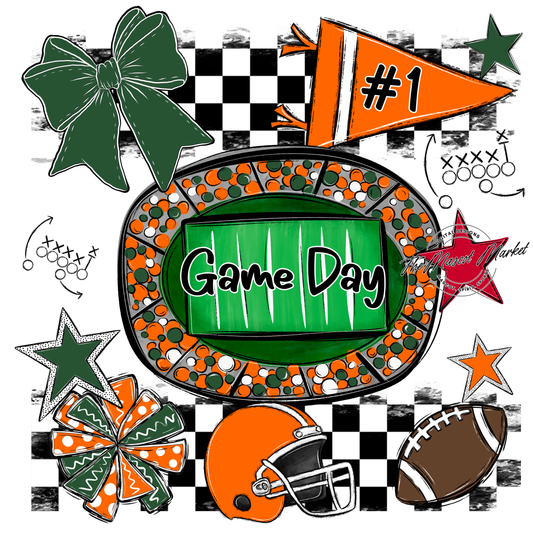 Game Day Checkers Spirit Design-Green-Orange