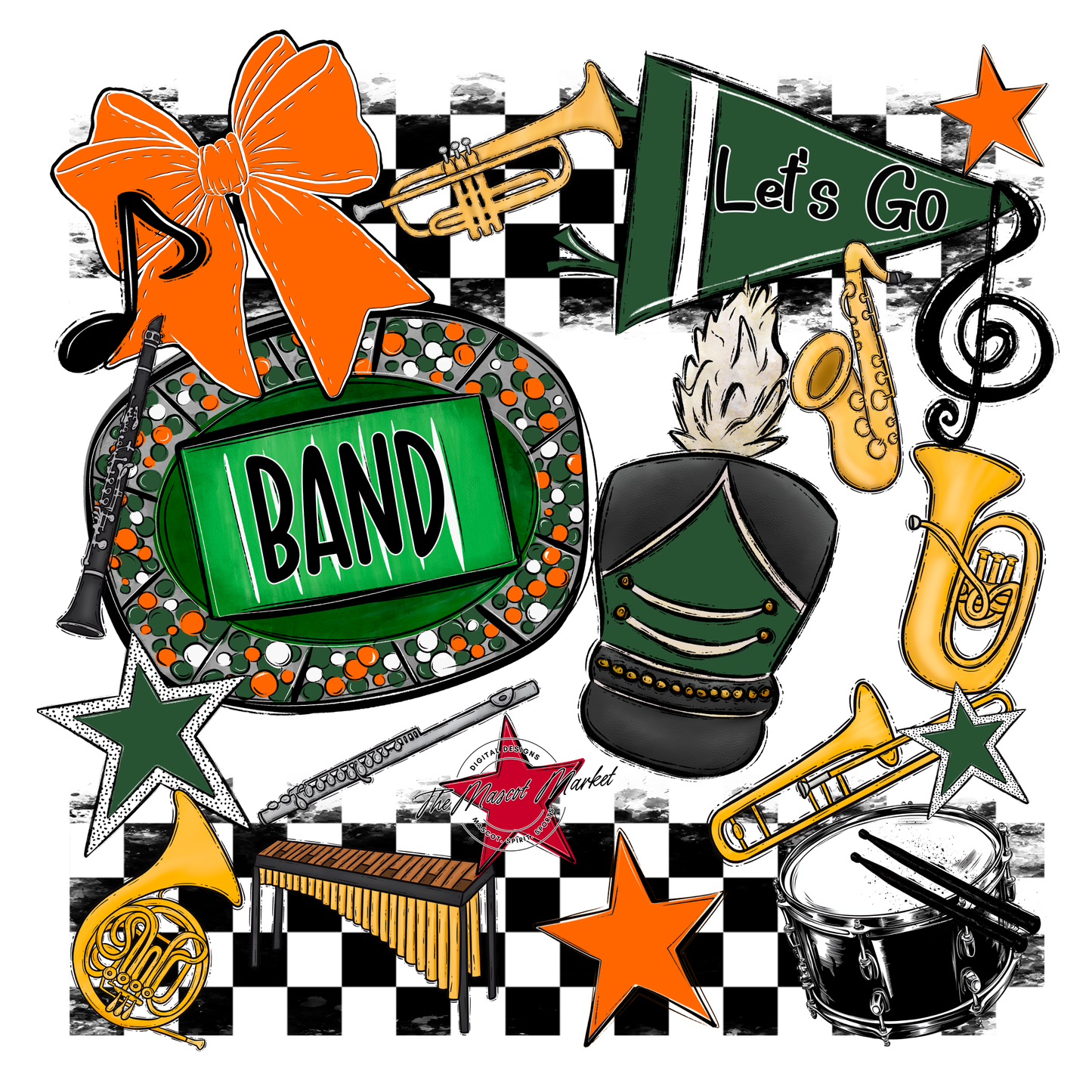Band Checkers Spirit Design-Green-Orange