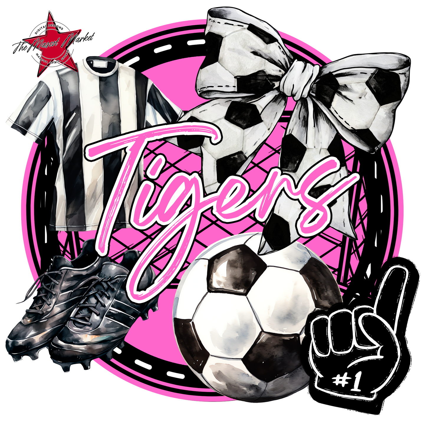 Tigers Circle Soccer Design-Baby Pink