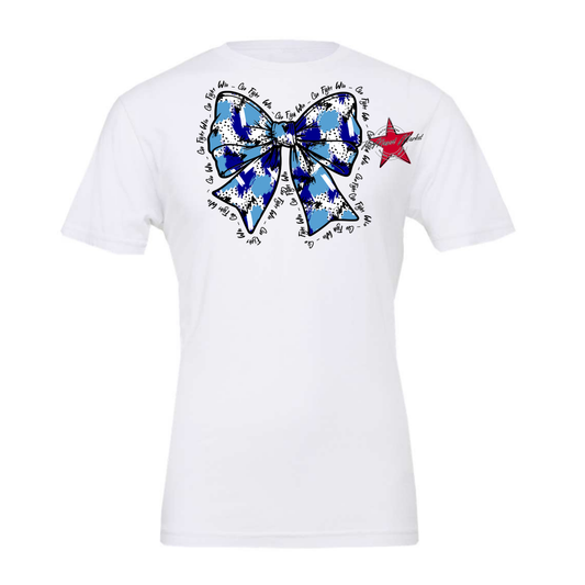 Go, Fight, Win, Splatter Bow Design-Blue-Carolina Blue