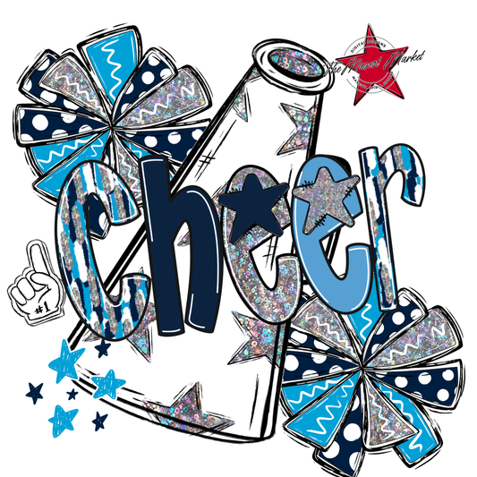 Cheer White Megaphone Scrape-Navy-Carolina Blue