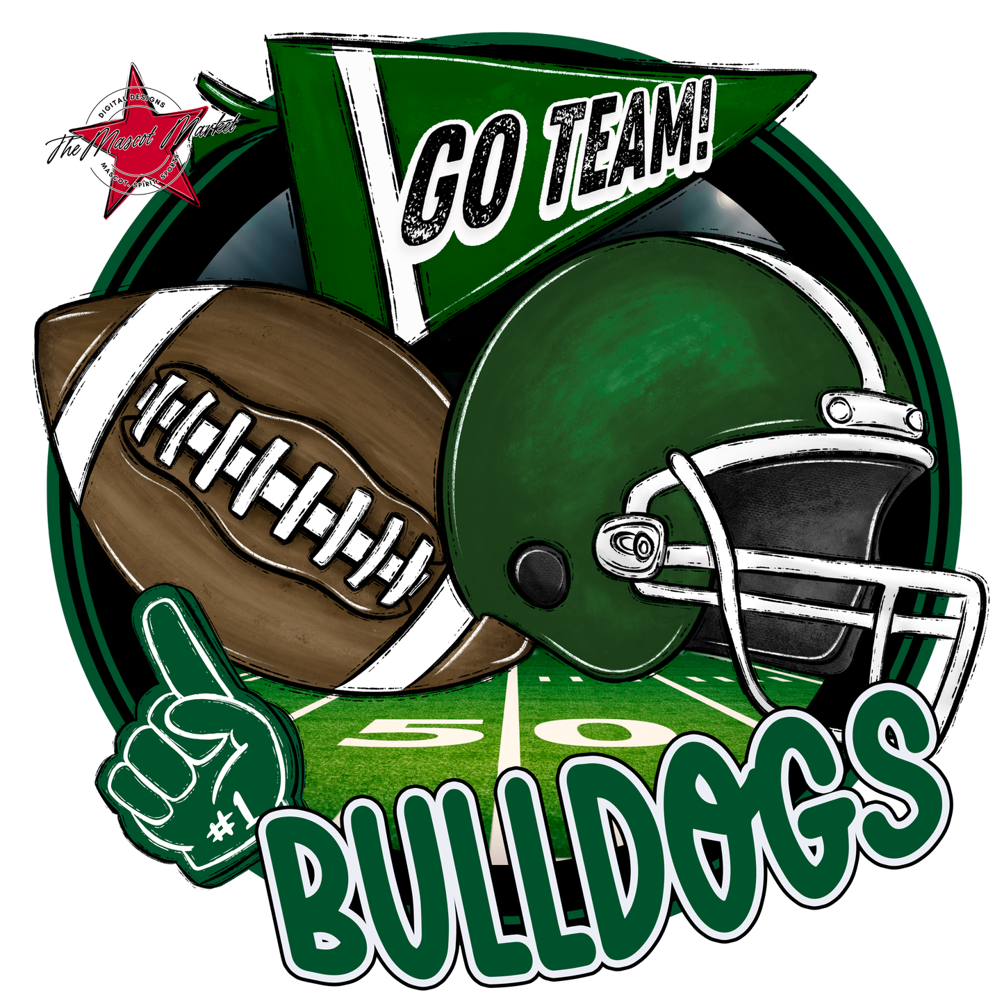 Bulldogs Circle Football Design-Green
