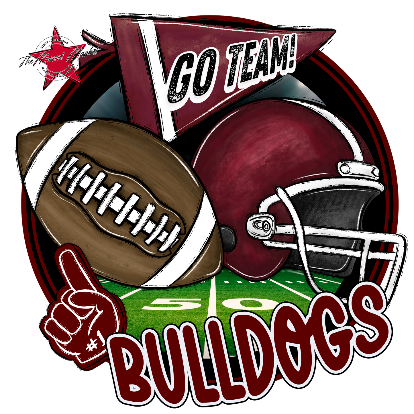 Bulldogs Circle Football Design-Maroon