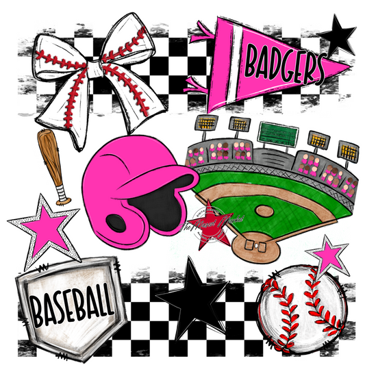 Badgers Baseball Checkers Design-Pink