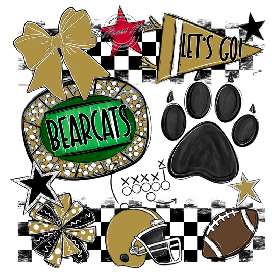 Bearcats Checkers Mascot Spirit Design-Gold