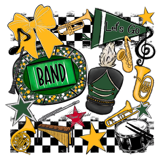 Band Checkers Spirit Design-Green-Yellow
