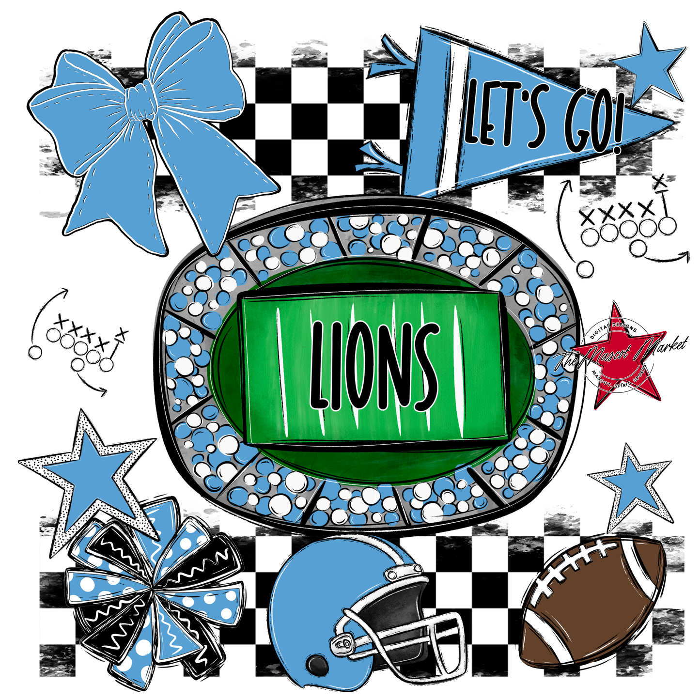 Lions Checkers Spirit Design-Carolina Blue