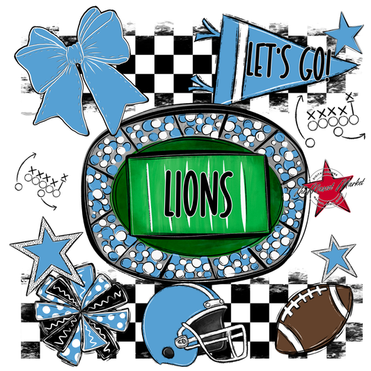 Lions Checkers Spirit Design-Carolina Blue