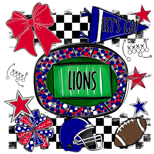 Lions Checkers Spirit Design-Blue-Red