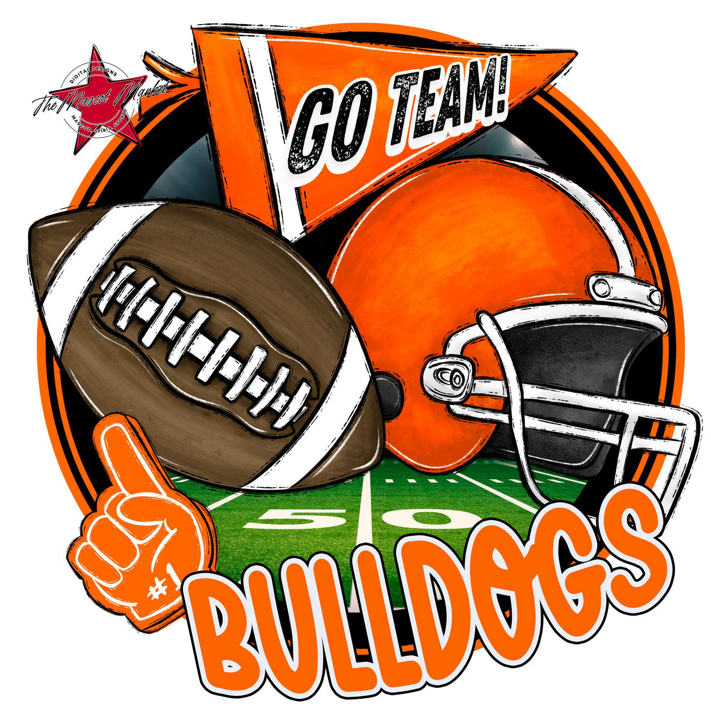 Bulldogs Circle Football Design-Orange