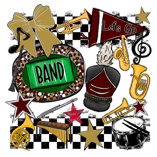 Band Checkers Spirit Design-Maroon-Gold