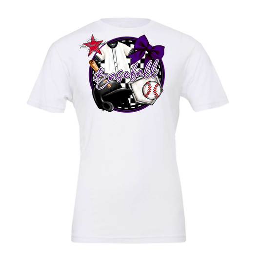 Circle Baseball Design w Bow-Purple