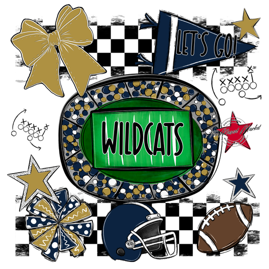 Wildcats Checkers Spirit Design-Navy-Gold