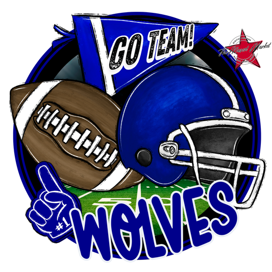 Wolves Circle Football Design-Blue