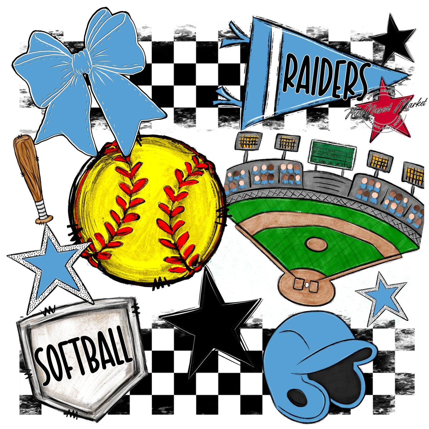 Raiders Softball Checkers Design-Carolina Blue